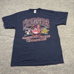 Vintage Cleveland Indians XL T Shirt Blue World Series 1997 Logo 7 Baseball